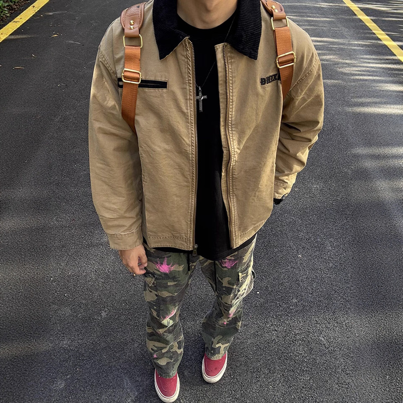 American Retro Khaki Detroit Jacket Men's Autum High-End Handsome Work Jacket Cleanfit Top American Retro Khaki Detroit Jacket Men's Autum High-End Handsome Work Jacket Cleanfit Top