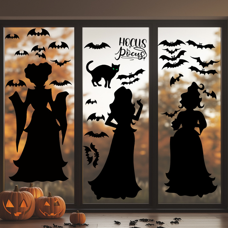 MS-XB125ハロウィーン暗黒系アニメ黒猫コウモリ魔女リビングルームのショーウインドーガラス装飾壁貼り|undefined