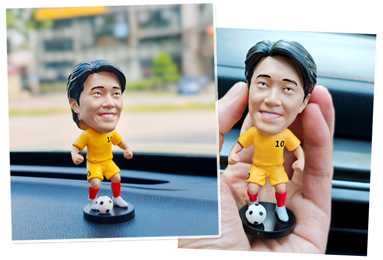 Shaolin Kung Fu Female Football Player Action Figure Car Ornament Gift for Boys Celebrity Character Spring-Loaded Bobblehead