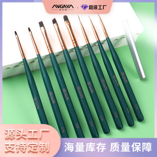 Factory nail pen wholesale dark green wooden pole nail pen set painted pull line pen light therapy pen petal pen set