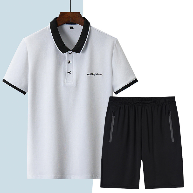 Camisas polo para hombres, pantalones casuales de hielo de manga corta, pantalones cortos de hielo de verano, set deportivo de hielo de hombre, solapa