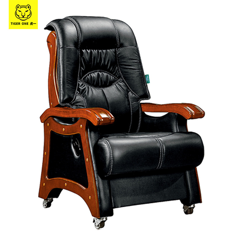 Huyi office furniture solid wood four-legged boss chair office desk swivel chair with wheels office chair computer reclining leather