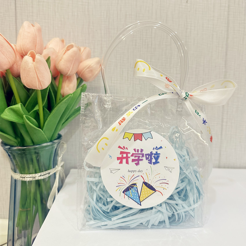 Venta al por mayor regalo de cumpleaños de Kindergarten graduación niños regalo de mano niños merienda bolsa de regalo bolso de PVC transparente