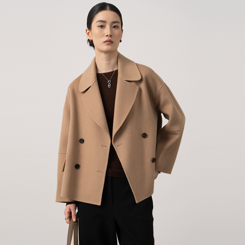 Lightweight Texture 26 New Style Lapel Wide-Sleeve Double-Breasted Double-Sided 10% Cashmere Short Jacket Coat for Women Autumn and Winter