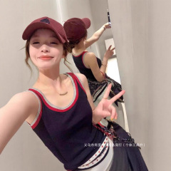 2025款撞色圆领背心389针织吊带小背心女夏外穿短款无袖美背上衣
