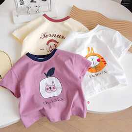 纯棉女童卡通印花2025新款夏季洋气儿童短袖夏装上衣百搭外穿T恤