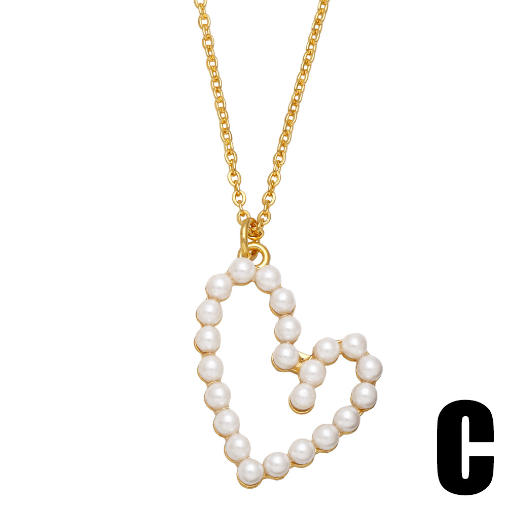 Simple Style Heart Shape Copper Necklace Inlay Artificial Pearls Zircon Copper Necklaces