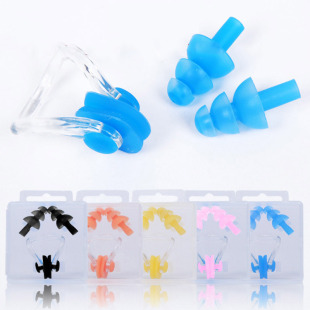Swimming nose clip anti-choke professional non-slip children adult beginner nose plug with rope earplugs suit swimming equipment