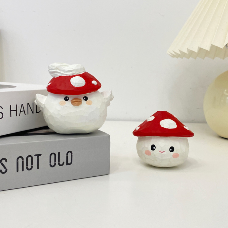 Little Mushroom Hat Handmade Wooden Carving - Office Desktop Ornament, Car Hanging Ornament, Keychain, Gift