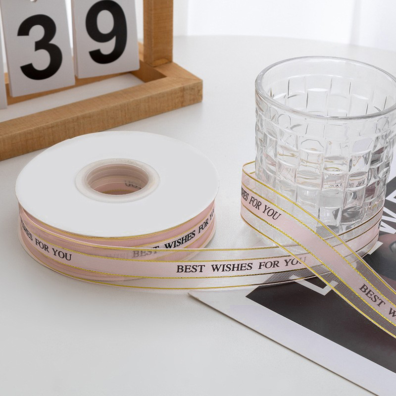2.5cm letras inglesas envases de flores cintas de satén red de nieve de copas de regalo pastel cintas hechas a mano