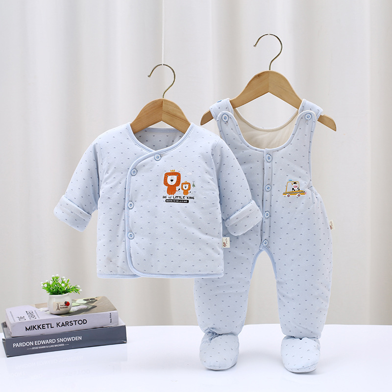 Newborn clothes Autumn and winter suit Bag feet Open file Cotton clip keep warm thickening men and women baby cotton-padded clothes Two piece set