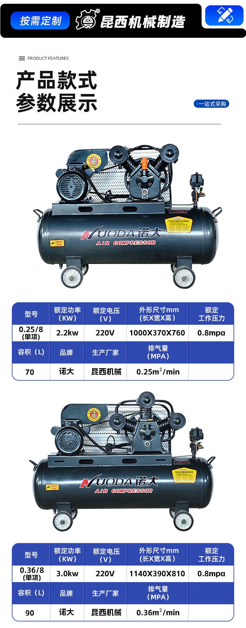 in stock industrial grade 380V mobile painting air pump auto repair high pressure air pump piston air compressor