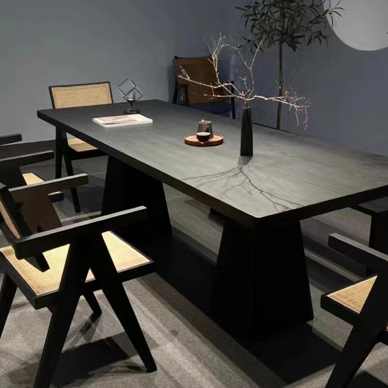 7K侘寂风新中式实木茶桌现代简约家用餐桌几何原木办公桌长方形茶
