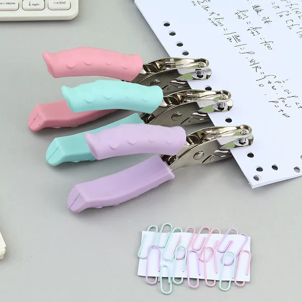 Hole puncher for cross-border direct supply, circular single-hole puncher, macaron-coated punch pliers, manual loose-leaf hole punch tool