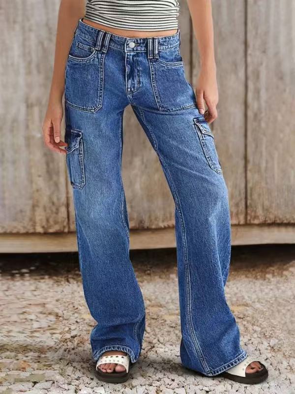 Jeans droits slim taille haute élastiques pour femmes, collection automne européenne et américaine_voghion.com