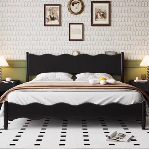 Cama de madera sólida nórdica moderna simple cama ondulada 1.5m 1.8 estilo japonés cama doble retro cama de boda muebles de dormitorio principal