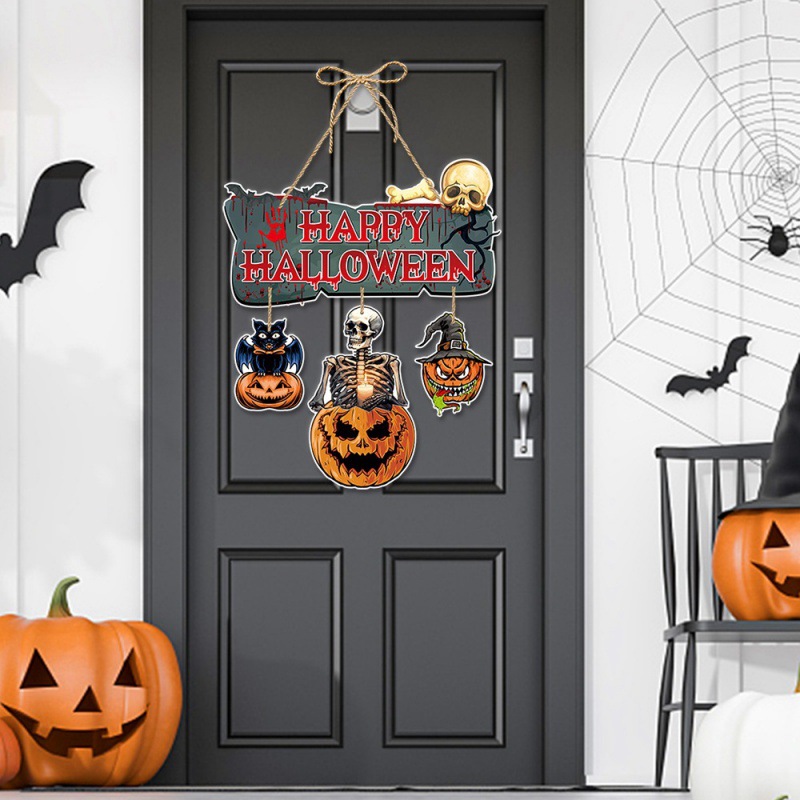 Nuevo estilo transfronterizo decoración de fiesta de Halloween colgante de puerta colgante decoración de puerta de Halloween colgante de puerta de bruja de calabaza boo
