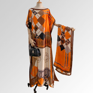 2025 spring and summer new style beach vacation imitation silk scarf blouse brocade sun protection clothing women's foreign trade shawl