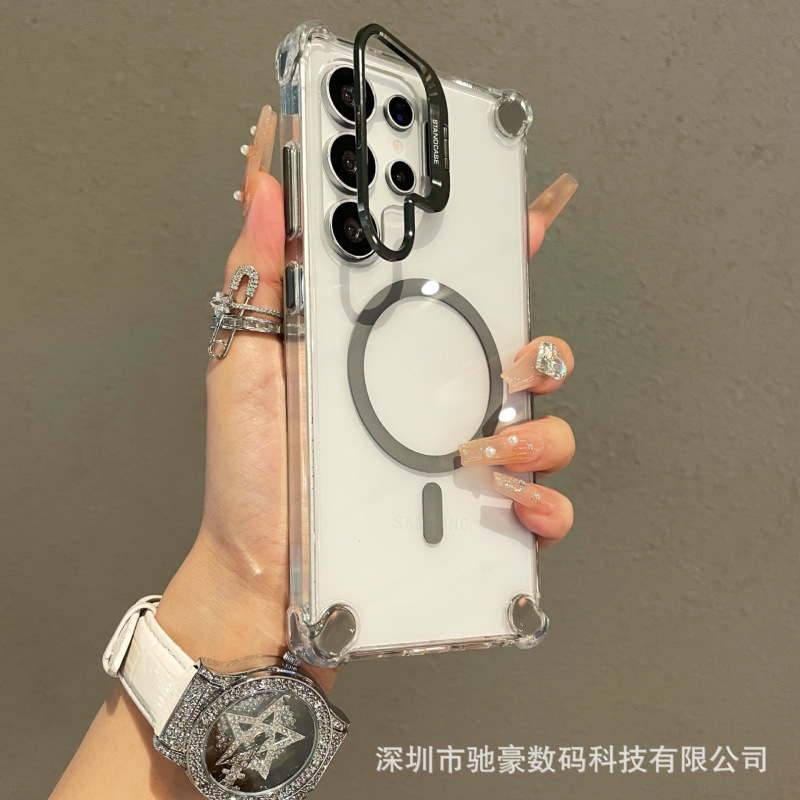 Samsung S25に適した超透明磁気携帯電話ケース24クリエイティブレンズブラケットエアバッグ落下防止保護カバー23|undefined