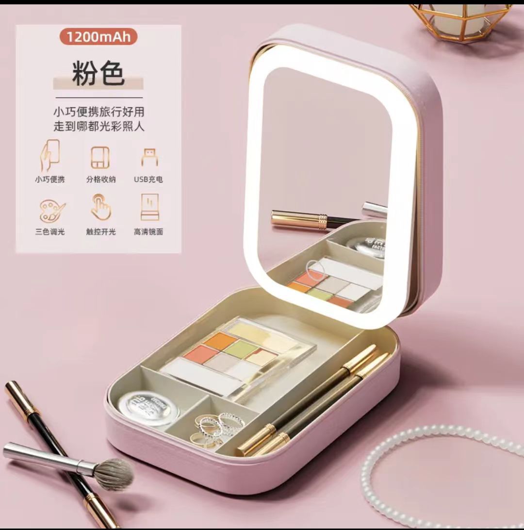 Nuevo pequeño espejo de maquillaje portátil con lámpara para mujeres plegables dormitorio de maquillaje de escritorio para almacenar maquillaje de belleza