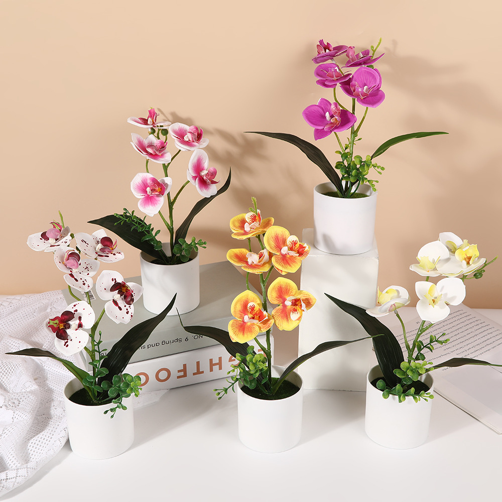 Simulación de 5 orquídeas mariposa flores falsas en maceta Simulación de flores en el hogar Oficina decoración escenario de diseño de fotografía props de plantación verde image 2