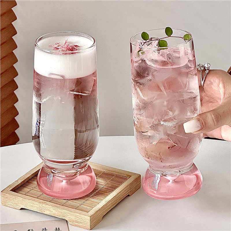 Ins-style pink mountain range thick-bottomed mountain-viewing cup, high aesthetic value, creative glass cup, coffee cup, beer cup, juice cup