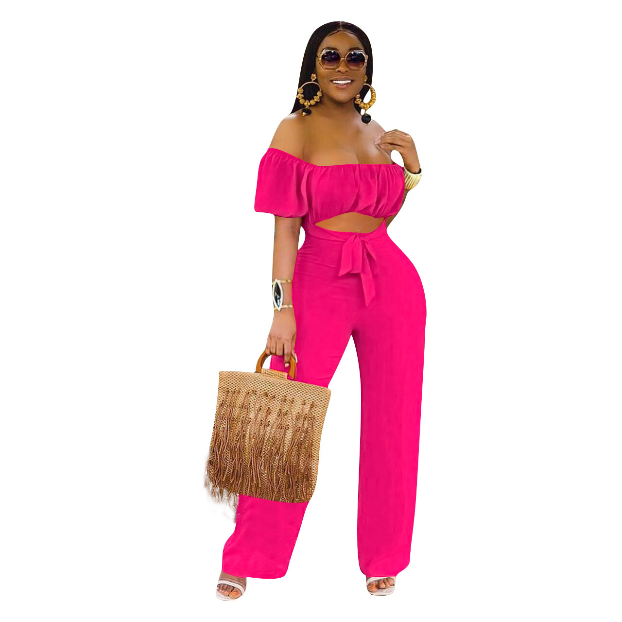 solid color one-shoulder wide-leg jumpsuit Nihaostyles wholesale clothing vendor NSYDF73376