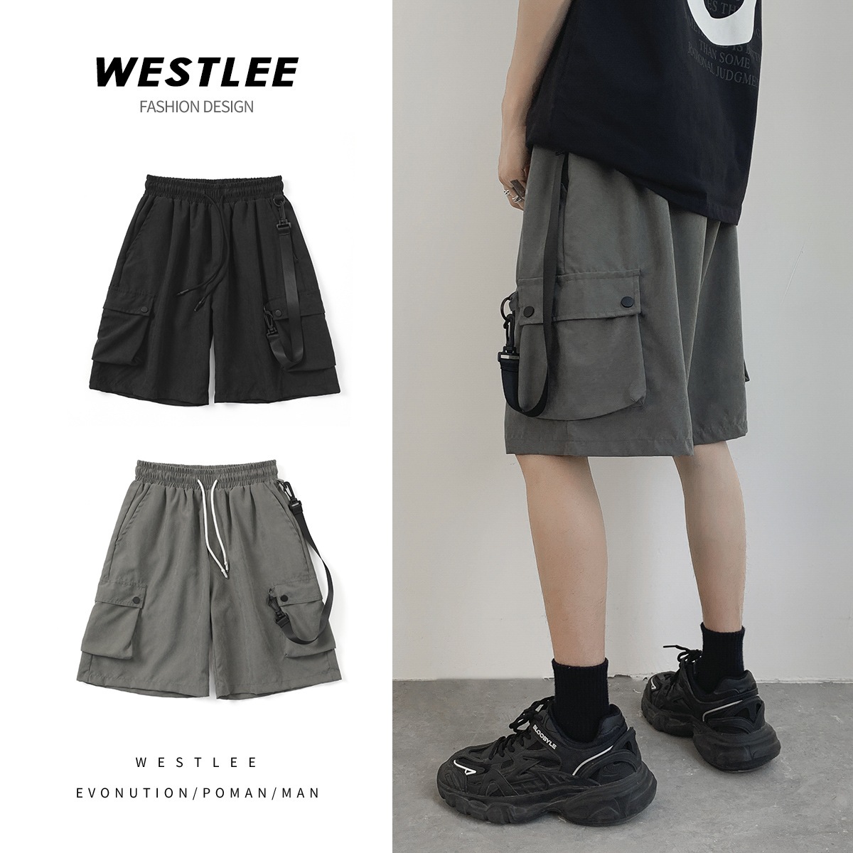 Pants summer men's loose overalls shorts...