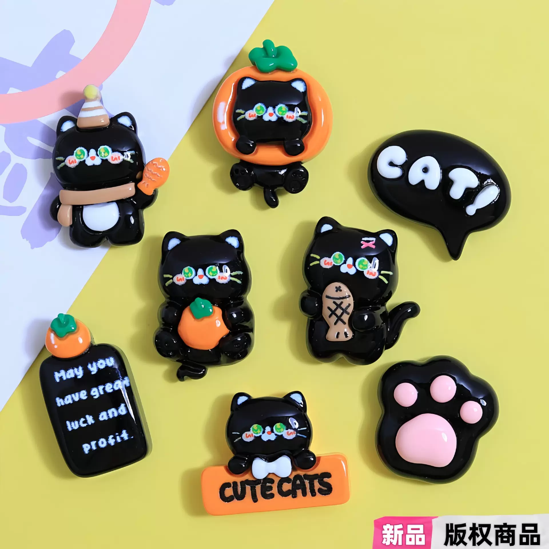 可爱小黑猫卡通diy小饰品奶油胶配饰树脂配件创意鞋扣发夹材料