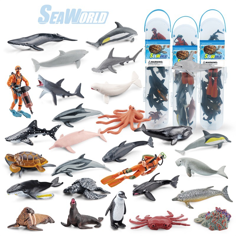 Transfronterizo de simulación Marina animal modelo ballena pingüino tiburón delfín pulpo serrado peces estáticos adornos enlatados