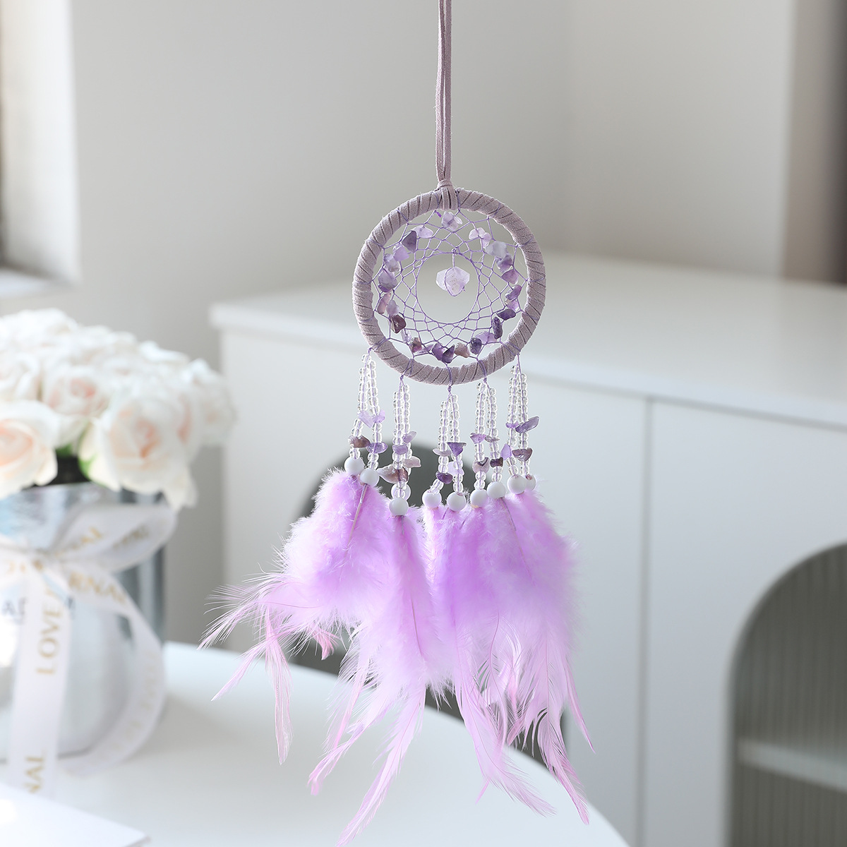 Transfronterizos de automóviles dreamcatcher red colgante bolsas decoración colgante decoración de automóviles plumas pequeños colgantes regalos de vacaciones