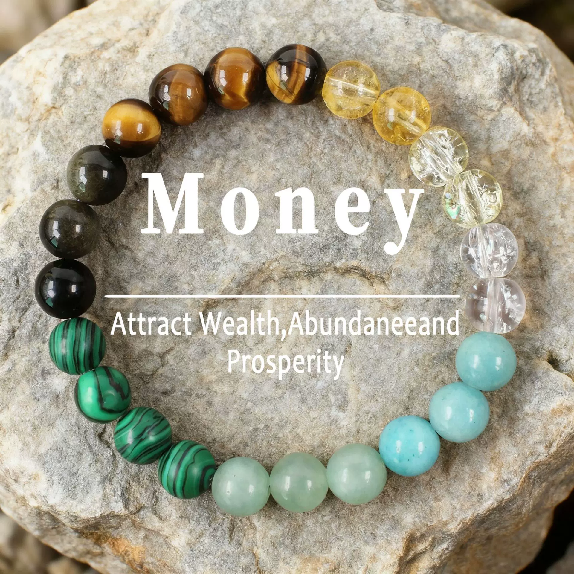 跨境热销水晶手链手工串珠弹力手链男女黑曜石虎眼石情侣幸运手链