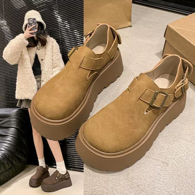 Машинистая женская ленивая обувь 2024 Новый кекс с толстой подошвой ретро большая голова уродливая повседневная обувь Birkenn обувь