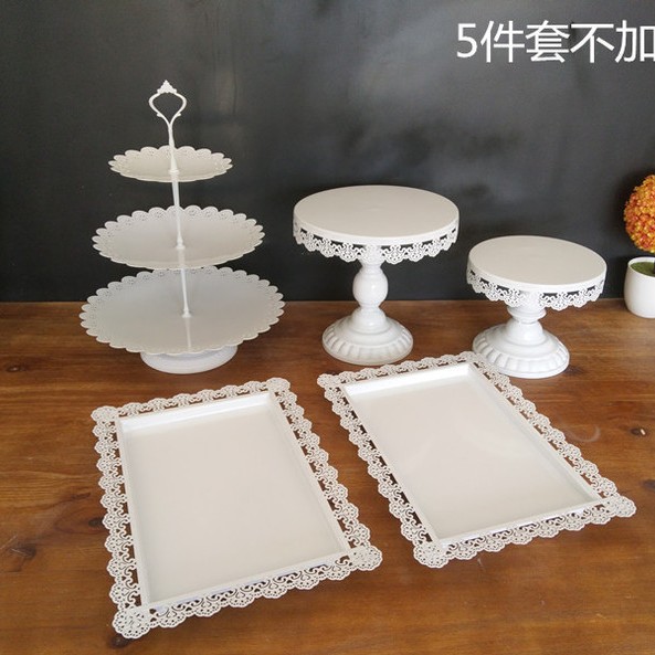 Estante de pastel europeo de hierro forjado conjunto de decoración de boda postres tienda de bocadillos estante de baile prop bandeja de pastel image 11