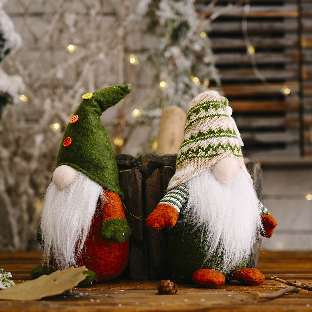 Decoraciones de Navidad nórdicas postura de punto muñeca sin cara creativa verde Papá Noel enano duende juguetes