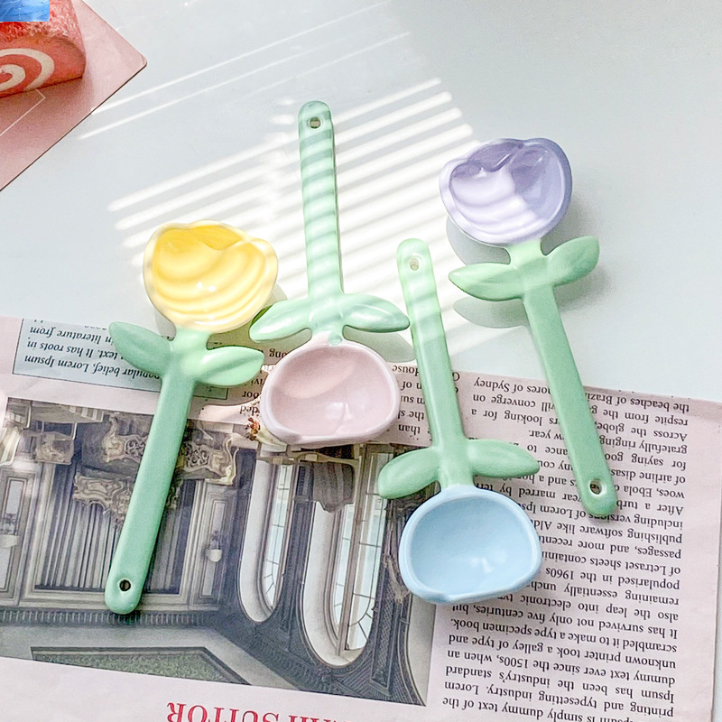 Cute Tulip Ceramic Soup Spoon For Dessert And Coffee_voghion.com