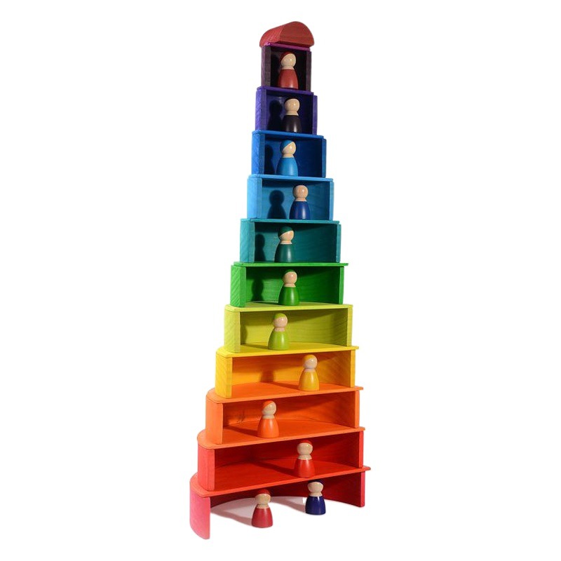 Bloques de construcción de arco iris para niños de madera juguetes bebé color cognición educación infantil altura apilamiento 3-10 años Juguetes