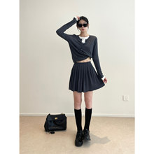 南鱼 miu秀场款 醋酸+绵羊毛+山羊绒 学院风短款针织百褶半裙女秋
