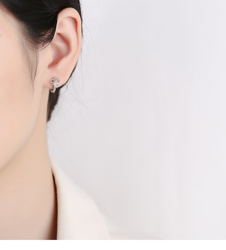 2g Weight 925 Sterling Silver Ear Needle Material Zircon Inlay Material Hoop Earrings Classification 1 Pair 925 Sterling Silver Zircon 925 Sterling Silver Earrings Bow Knot Hoop Earrings