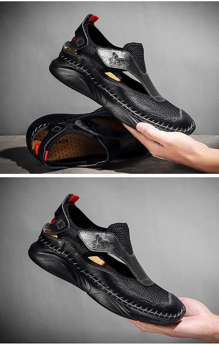 Cross-border large-sized outdoor wading light-soled sports sandals, men's trendy summer Korean version cowhide toe cap beach shoes, clogs undefined