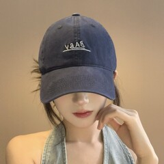 韩版BABY字母刺绣做旧藏青鸭舌帽男女同款帽子遮阳防晒简约棒球帽