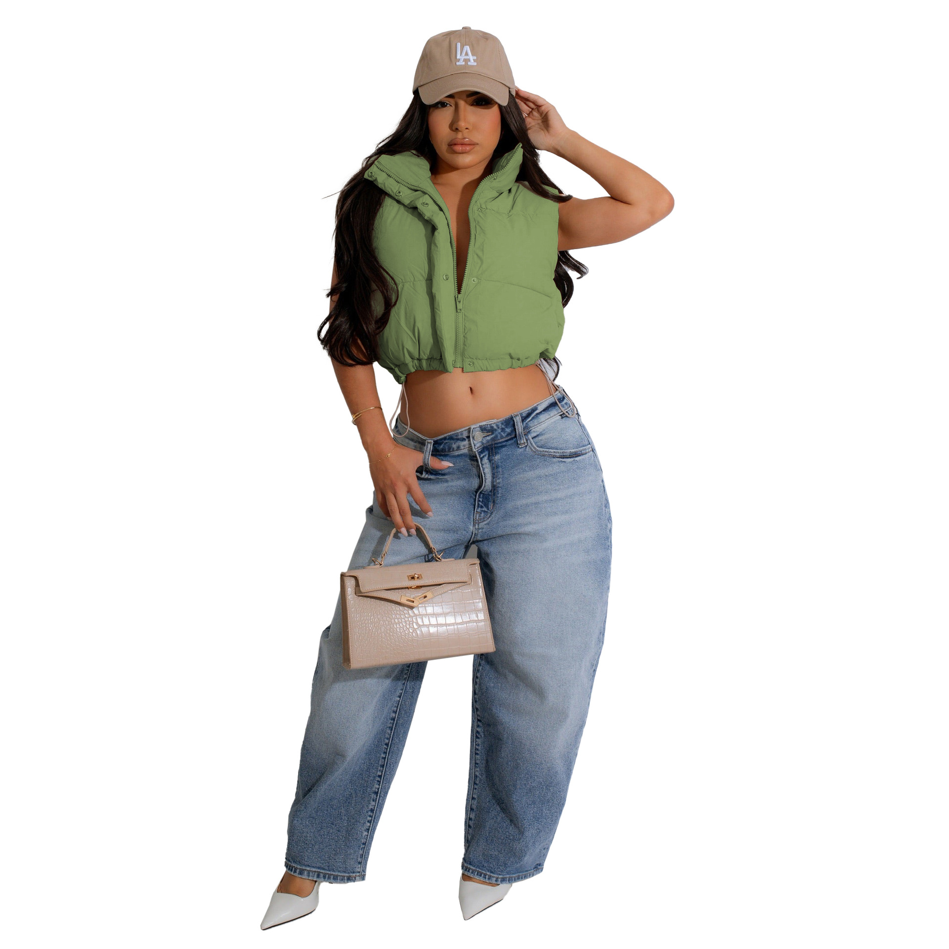 420g Weight Vest Outerwear Type Sleeveless Sleeve Length Zipper Placket Type Polyester Fabric Type Short Top Length Daily Occasion Standing Collar Neckline Slim Fit Type Solid Color Pattern Winter, Autumn Season Women's Gender Casual Style Women's Casual Solid Color Zipper Vest 26