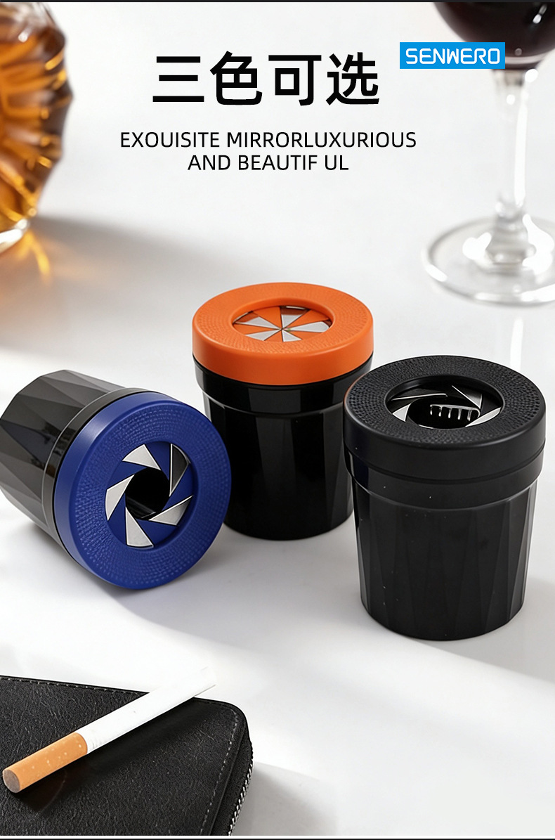 Car Ashtray, Desktop Ashtray, Car Trash Can with Smoke Extinguishing Ring, Rotating Lid, Car Garbage Container to Prevent Ash from Flying
