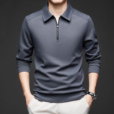 2024 Autumn New Men's Polo Shirt Casual Fashion Long Sleeve Lapel Polo Solid Color T-Shirt Zipper Men's Wear