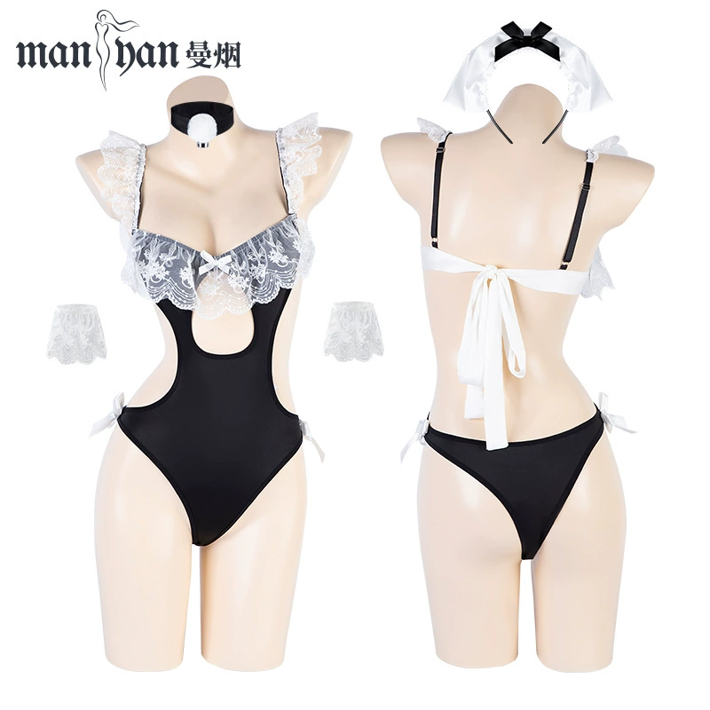 曼烟 Sexy lace underwear, bodysuit, uniform, set, lifting effect, lace dress