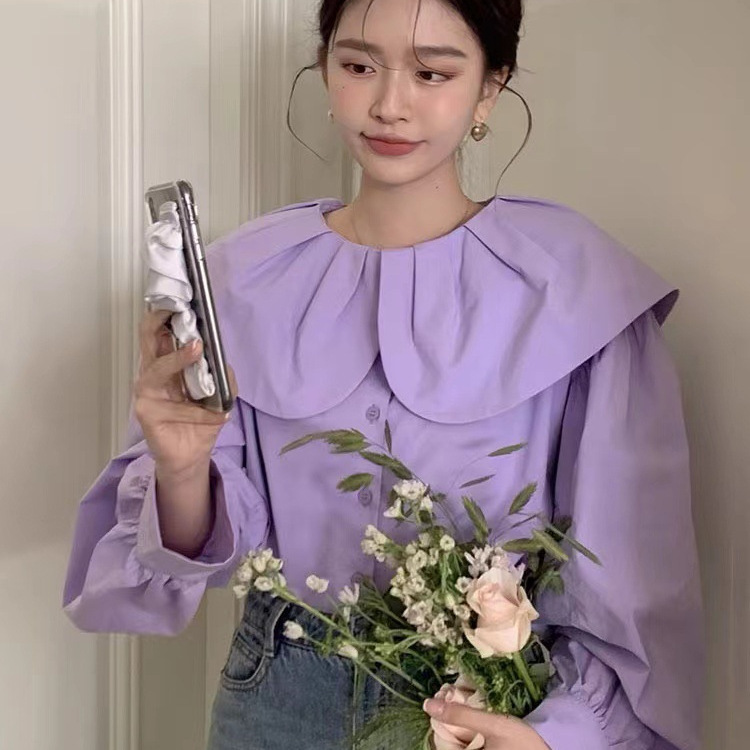 Unique Vintage-Style Youthful and Elegant Doll-Collar Shirt 1688 New Spring and Autumn Long-Sleeve Blouse for Women