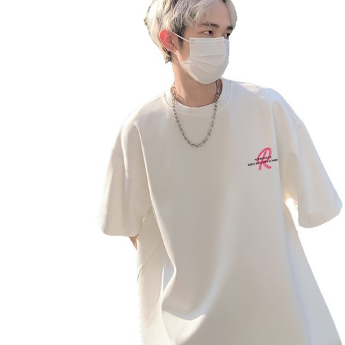 Men's Summer American Streetwear Short Sleeve T-Shirt Loose Casual Couple Matchable Printed High Street Crew Neck Top