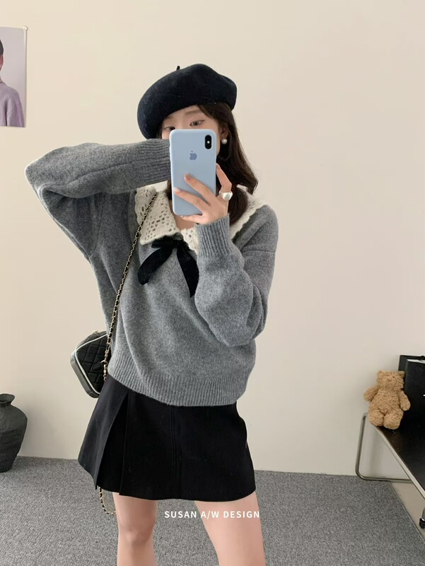 苏珊 2025甜美设计感穿搭娃娃领毛衣女秋冬温柔减龄慵懒风上衣808|undefined