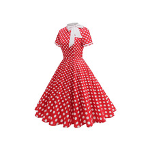 跨境赫本宫廷气质清新撞色波点中长大摆复古亚马逊外贸连衣裙礼服