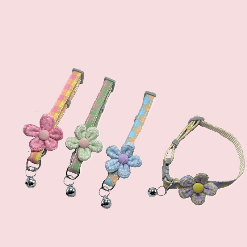 1.0 Collar de mascotas de tela de cuadrillas, collar de nylon ajustable para perros y gatos pequeños